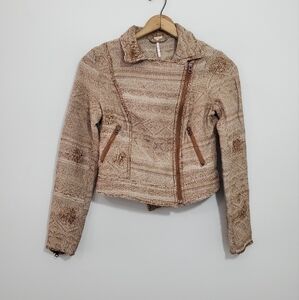 Free People Distressed Tapestry Moto Jacket